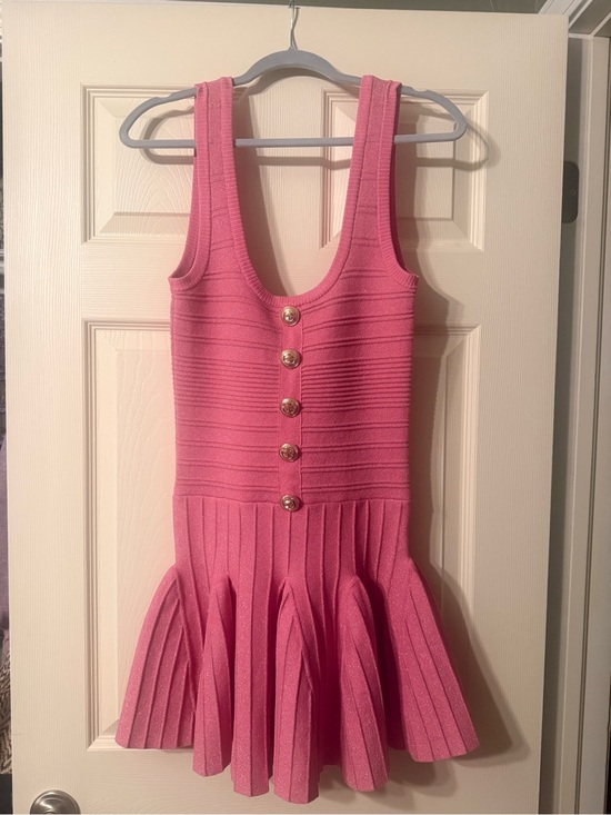 Retrofete Dresses & Skirts - Retrofete Pink Sleeveless Pleated Knit Dress with Gold Buttons